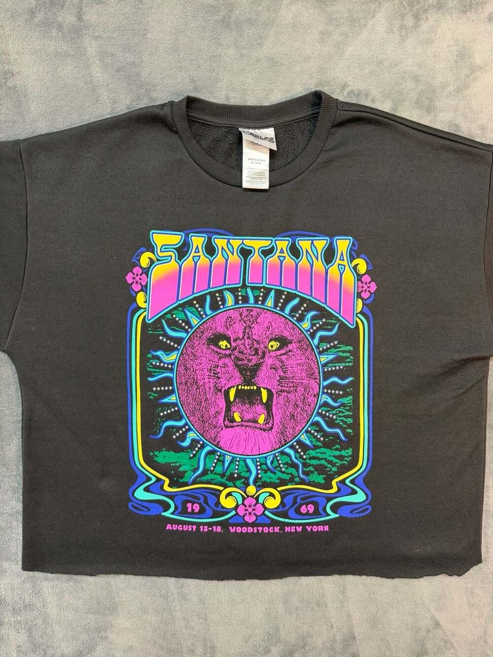 Carlos Santana Woodstock 1969 Lion Sweatshirt Size XL Black Graphic